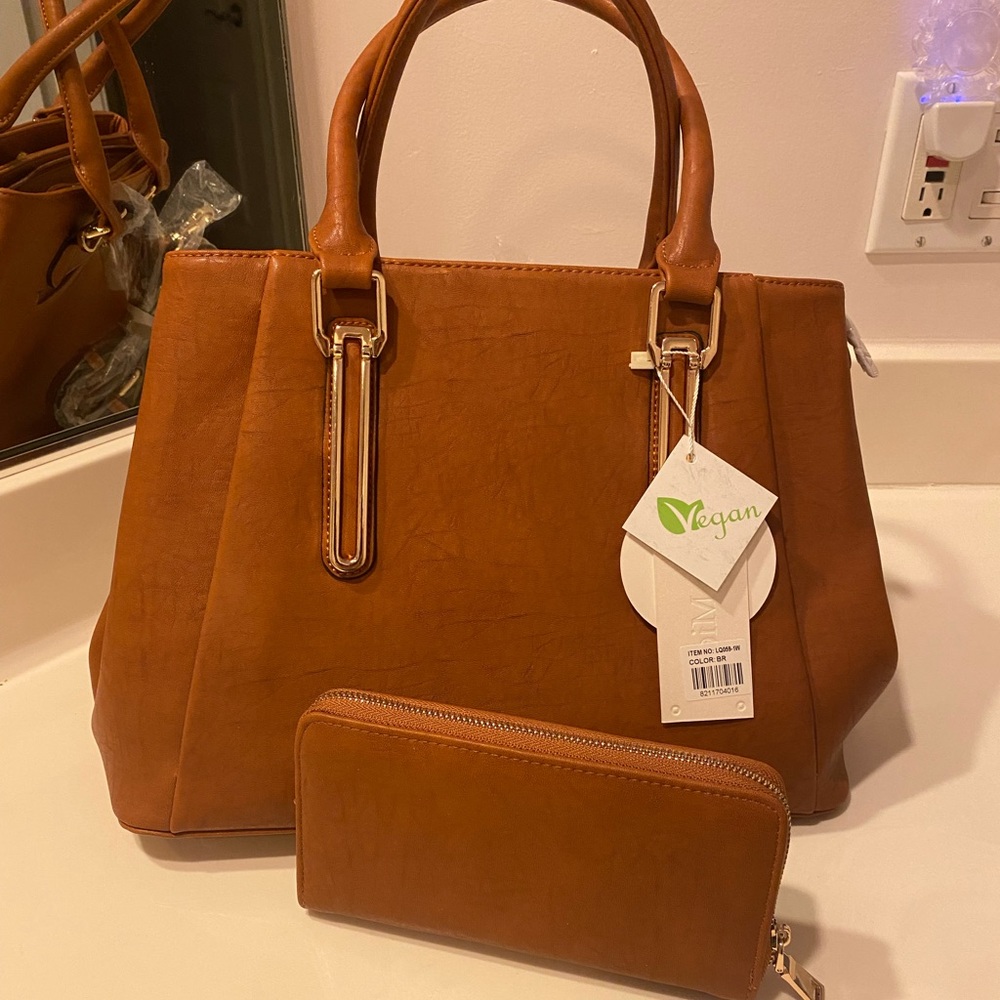 NWT Vegan leather handbag and matching wallet